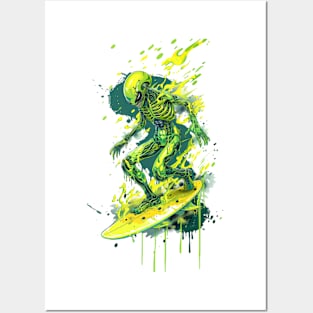 Alien Surfer Splash - Extraterrestrial Wave Rider Posters and Art